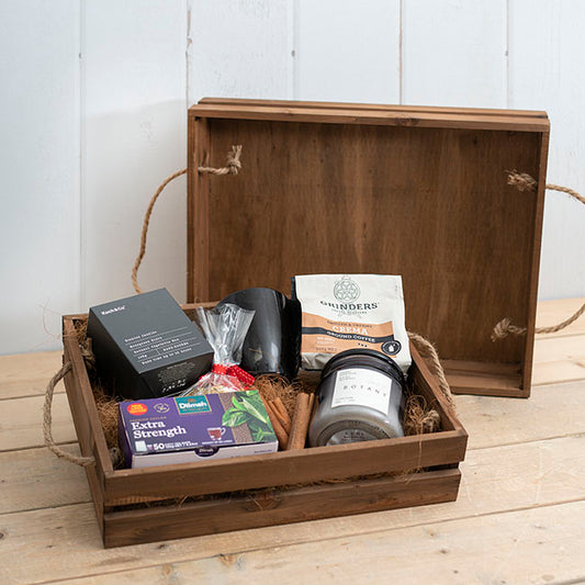 Wooden Crate Tray Rope Handle Set 2 Dark Brown (43x34x10cmH)