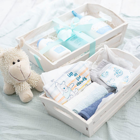 Wooden Hamper Tray with Slats White Wash (32x20x10cmH)