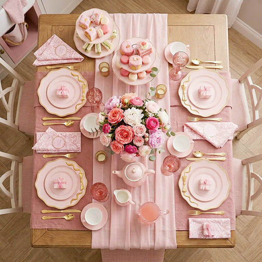 Charger Plate Bow Gold Edge Pack 4 Soft Pink (32cmD)
