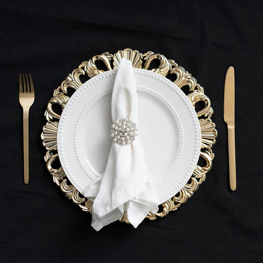 Pearl Flower Napkin Ring Pack 4 Silver (4cmD)