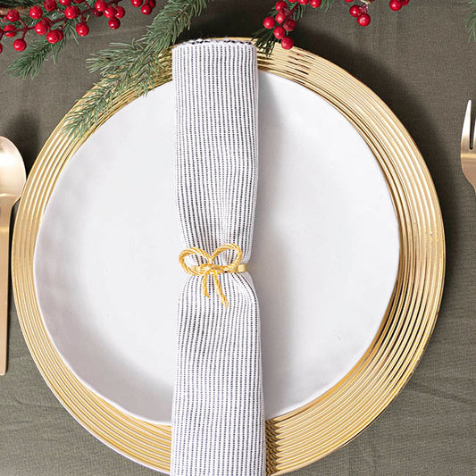 Metal Napkin Ring with Bow Pack 4 Gold (4.5cmD)