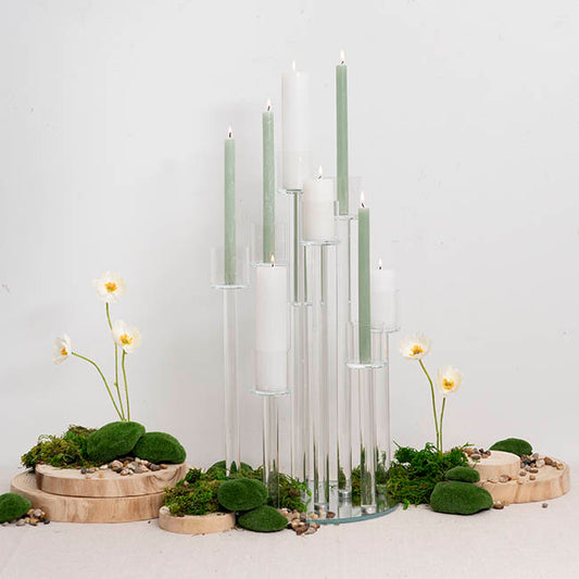 Crystal Glass 9 Head Pillar Candle Holder Clear (30x60cmH)