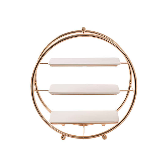 Cake Display Stand 3 Tier w Ceramic Trays Gold (40cmD)