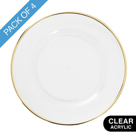 Clear Charger Plate w Gold Edge Pack 4 (33cmD)