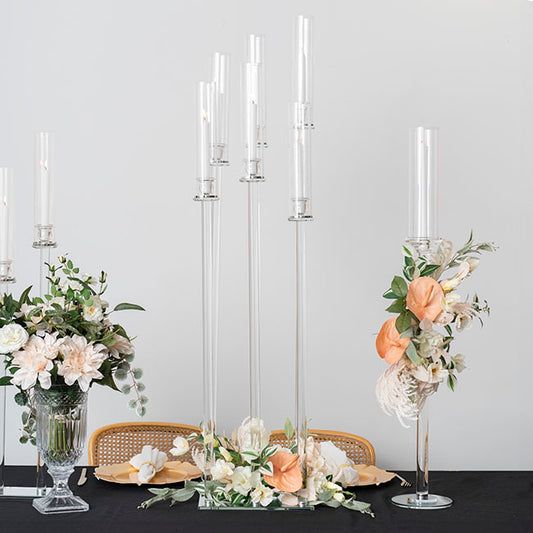 Crystal Glass 6 Head Spiral Pillar Candelabra Clear (130cmH)