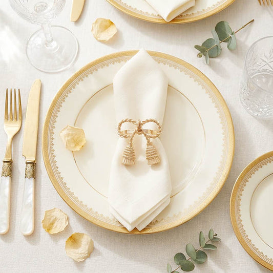 Tassel Bow Napkin Ring Pack 2 Champagne Gold (4.5cmD)