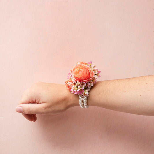 Corsage Wrist Pearl Bracelet w Diamante Pack 2 Ivory