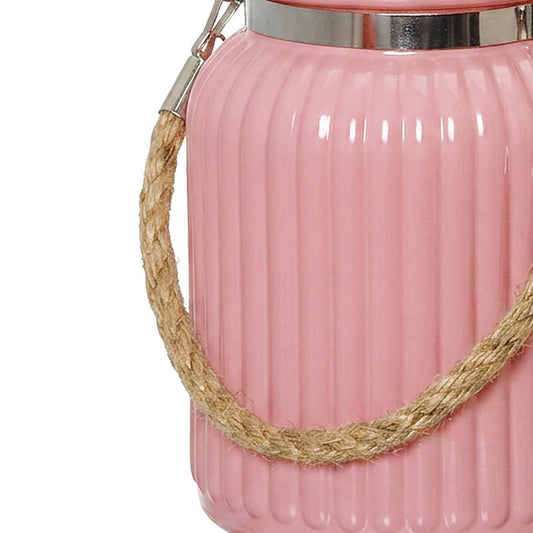 Hurricane Glass Jar with Jute Rope Tint Pink (11Dx15cmH)