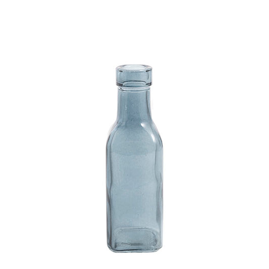 Glass Vintage Bottle Square Bud Vase French Blue (4.7x16cmH)