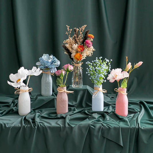 Glass Milk Bottle Solid Glossy Pink (6cmDx15.5cmH)