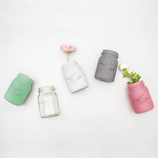 Glass Mason Jar Fresh Cuts Posy Vase Clear (9.5Dx15cmH)