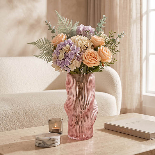 Glass Ripple Twist High Vase Dusty Pink (15x30cmH)