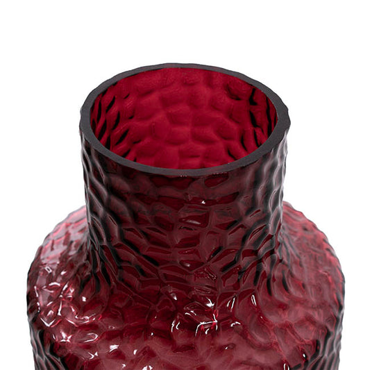 Glass Vintage Hammered Vase Burgundy (9x15x18cmH)