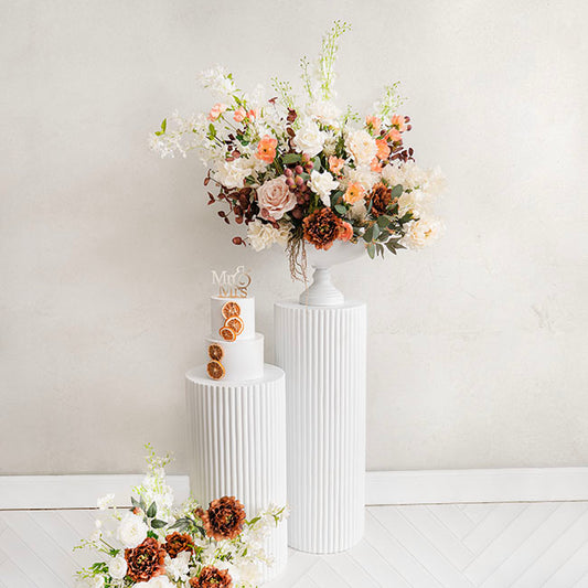 Fibreglass Ripple Plinth Round Matte White (33cmDx91cmH)