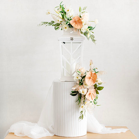 Fibreglass Ripple Plinth Round Gloss White (32cmDx50cmH)