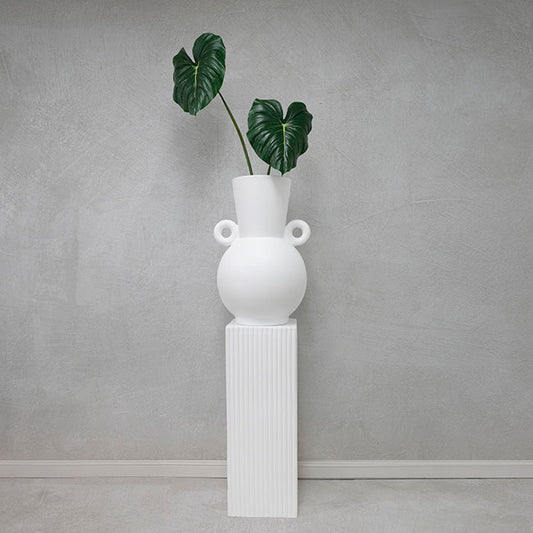 Fibreglass Square Ripple Plinth Matte White (33x33x91cmH)