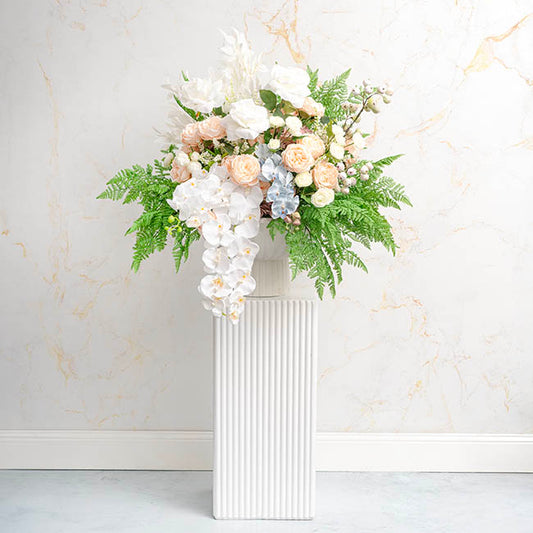 Fibreglass Square Ripple Plinth Gloss White (32x32x71cmH)