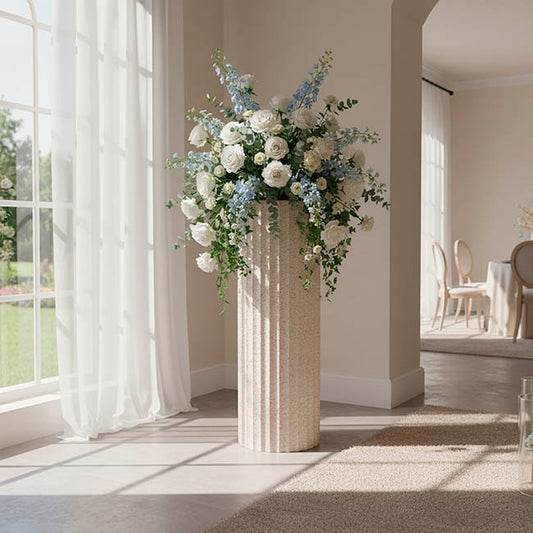 Fibreglass Fluted Round Plinth Limestone Sand (32x90cmH)