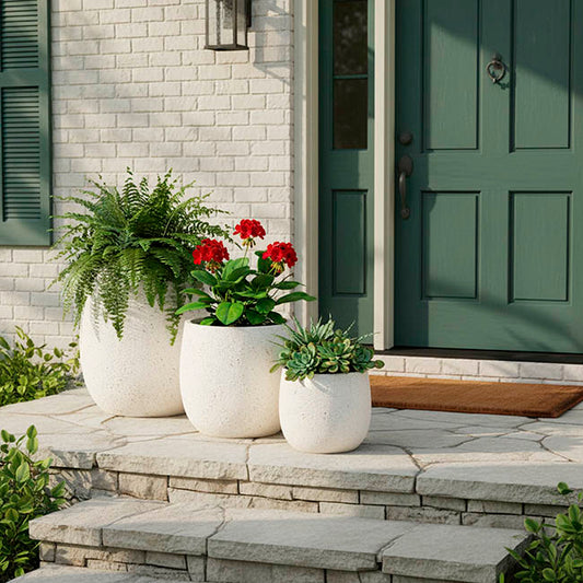 Garden Round Planter Pot Set 3 Distressed White (41cmH)