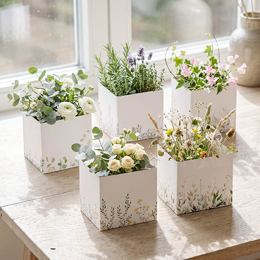 Mini Posy Box Collection Leaves White Pack 25 (13x12cmH)