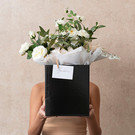 Gift Flower Box Tall Flat Pack Black (22x22x25cmH)