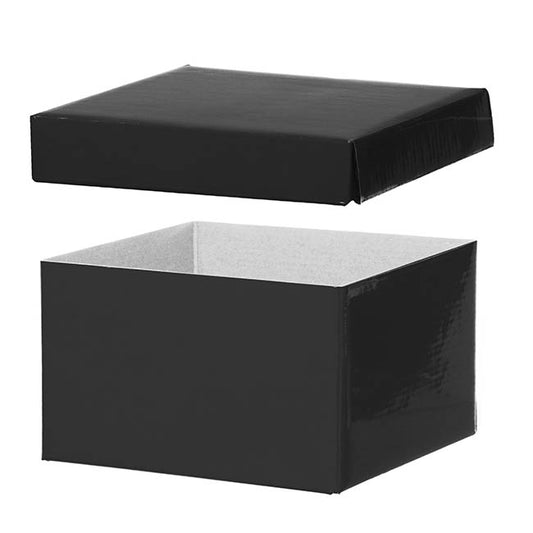 Gift Box with Lid Large Flat Pack Gloss Black Pk2 (22x14cmH)