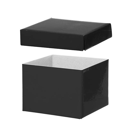 Gift Box with Lid Medium Flat Pack Gloss Black Pk2(16x12cmH)