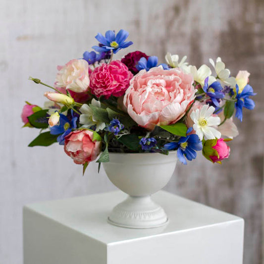 Metal Floral Wide Compote Urn White (20x15.5cmH)