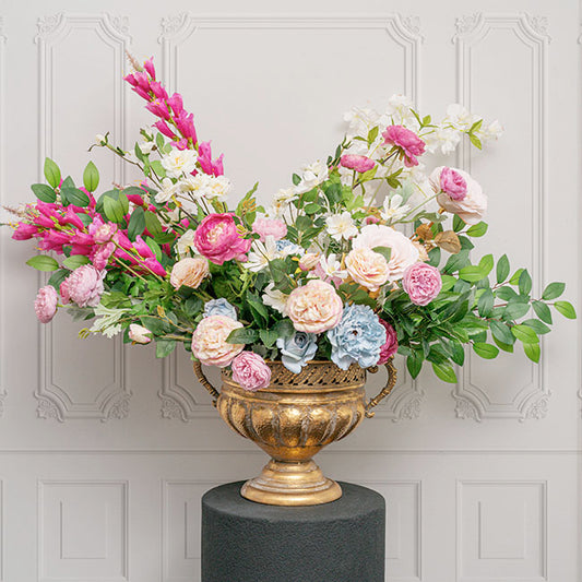 Baroque Metal Urn w Handle Brushed Gold (37.5x28.5x27cm)