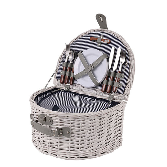 Deluxe 4 Person Picnic Basket Satin White (41x31x22cmH)