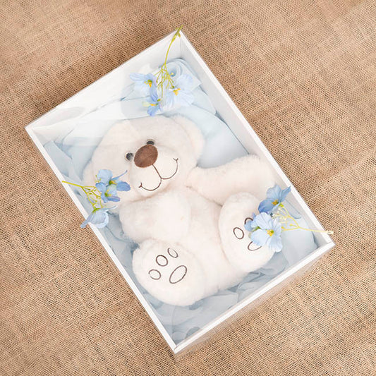 Gift Hamper Box with PVC Lid Rectangle White (36Lx25Wx14Hcm)