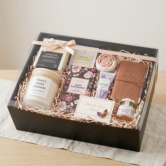 Gift Hamper Box with PVC Lid Rectangle Black (30Lx20Wx12Hcm)