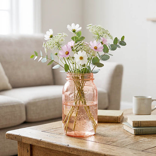 Glass Mason Jar Large Peach (10x17cmH)