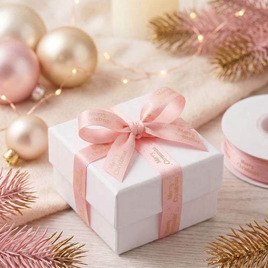 Ribbon Satin Merry Christmas Spots Gold Pink (15mmx20m)