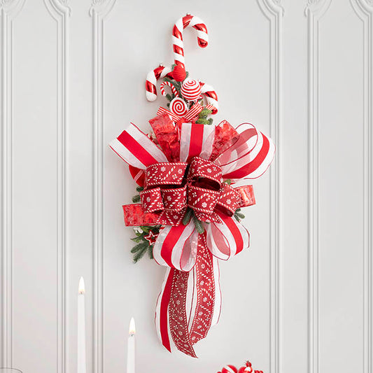 Ribbon Linen Mesh Wire Edge CandyStripe White Red(100mmx20m)