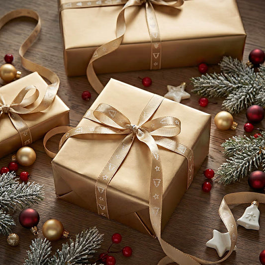 Ribbon Satin Tree & Star Solid Gold Foil Ivory (10mmx20m)