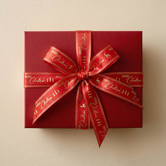 Ribbon Satin Merry Christmas Gold Elegance Red (15mmx20m)