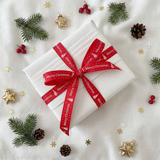 Ribbon Grosgrain Merry Christmas & Tree Red (10mmx20m)