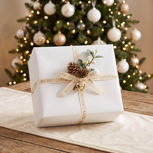 Ribbon Grosgrain Merry Christmas Gold Foil Cream (15mmx20m)