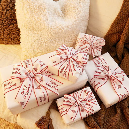 Ribbon Linen Wire Edge Merry Christmas Red White (60mmx20m)