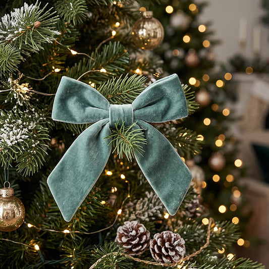 Pre-Made Bow Deluxe Velvet w Clip Sage Green Pk2 (19Wx14cm)