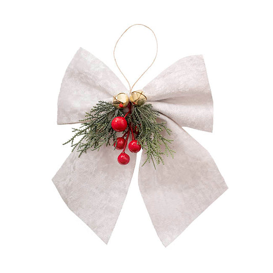 Pre-Made Bow Crushed Velvet with Decoration White (20Wx20cm)