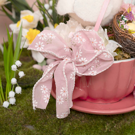 Ribbon Sheer Daisy Delight Wire Edge Rosy Pink (60mmx10m)