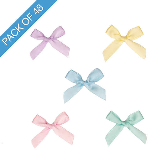 Pre-Made Ribbon Bow 10mm Satin Pastels Mix Pack 48 (3.5Lcm)