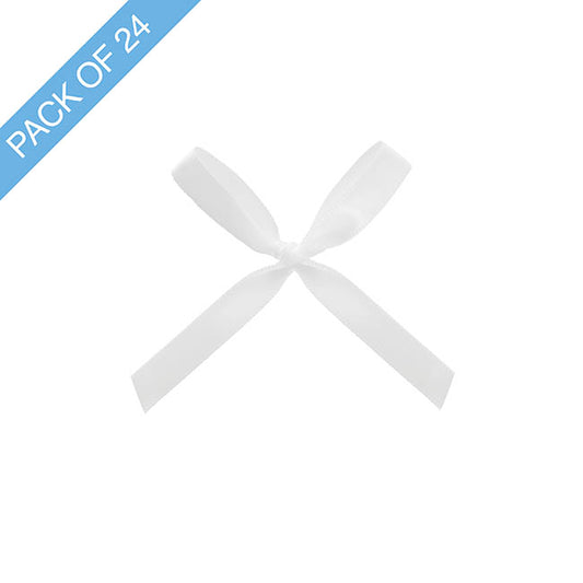 Pre-Made Ribbon Bow Double Face Satin White Pk24(10mmx6.5cm)