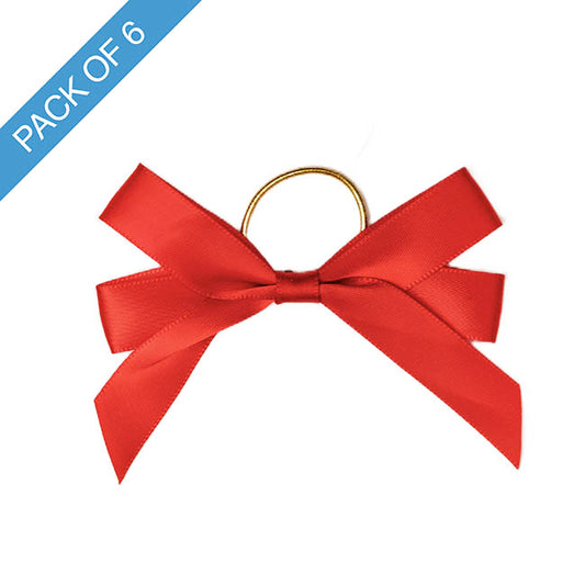 Pre-Made Bow Satin 15mm & Elastic Loop Pack 6 Red (10*8cm)