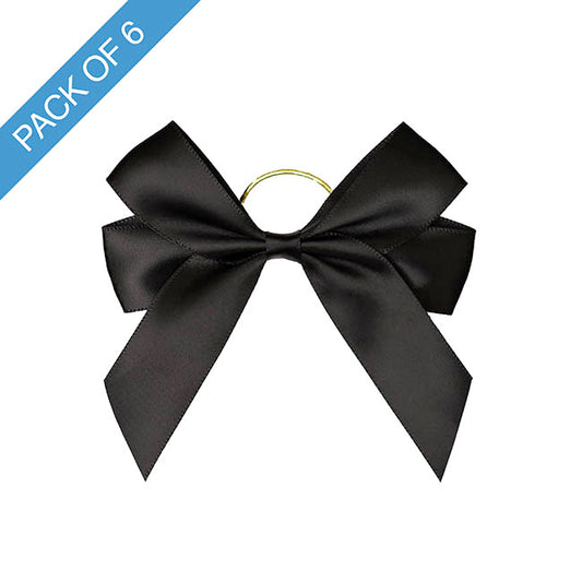 Pre-Made Bow Satin 25mm & Elastic Loop Pk6 Black (10*11cm)