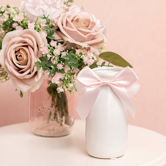 Pre-Made Bow Satin 25mm & Elastic Loop Pk6 BabyPink(10*11cm)