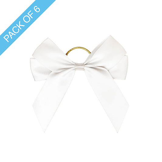 Pre-Made Bow Satin 25mm & Elastic Loop Pk6 White (10*11cm)