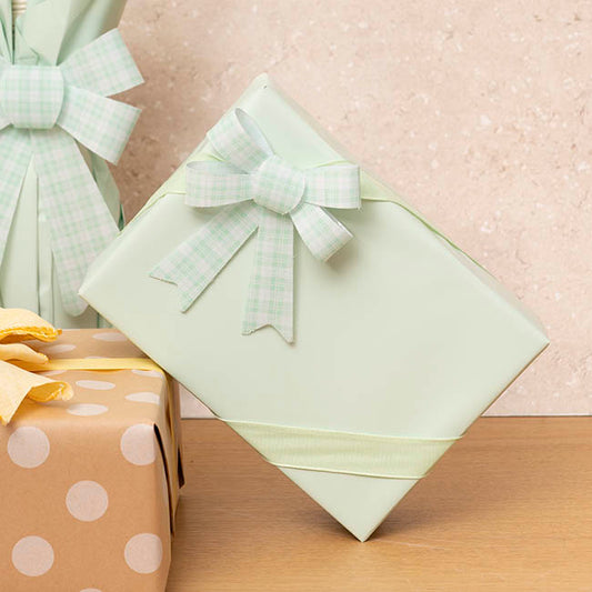 Pre-Made Bow Fabric Top Checkers SpringGreen Pack 3 (9x12cm)